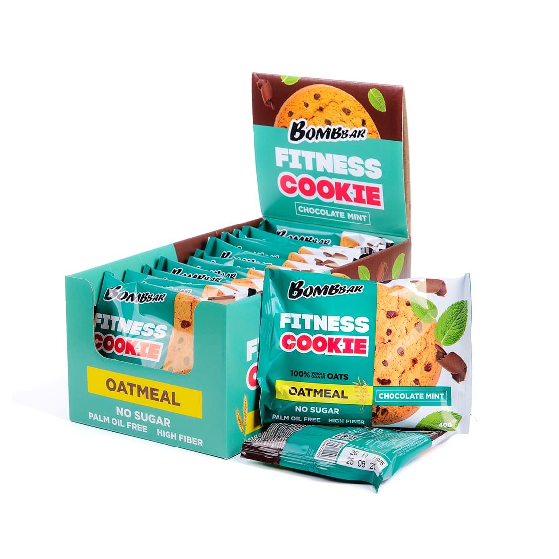 фото Печенье bombbar oatmeal cookies 12 40 г, 12 шт., шоколад/мята
