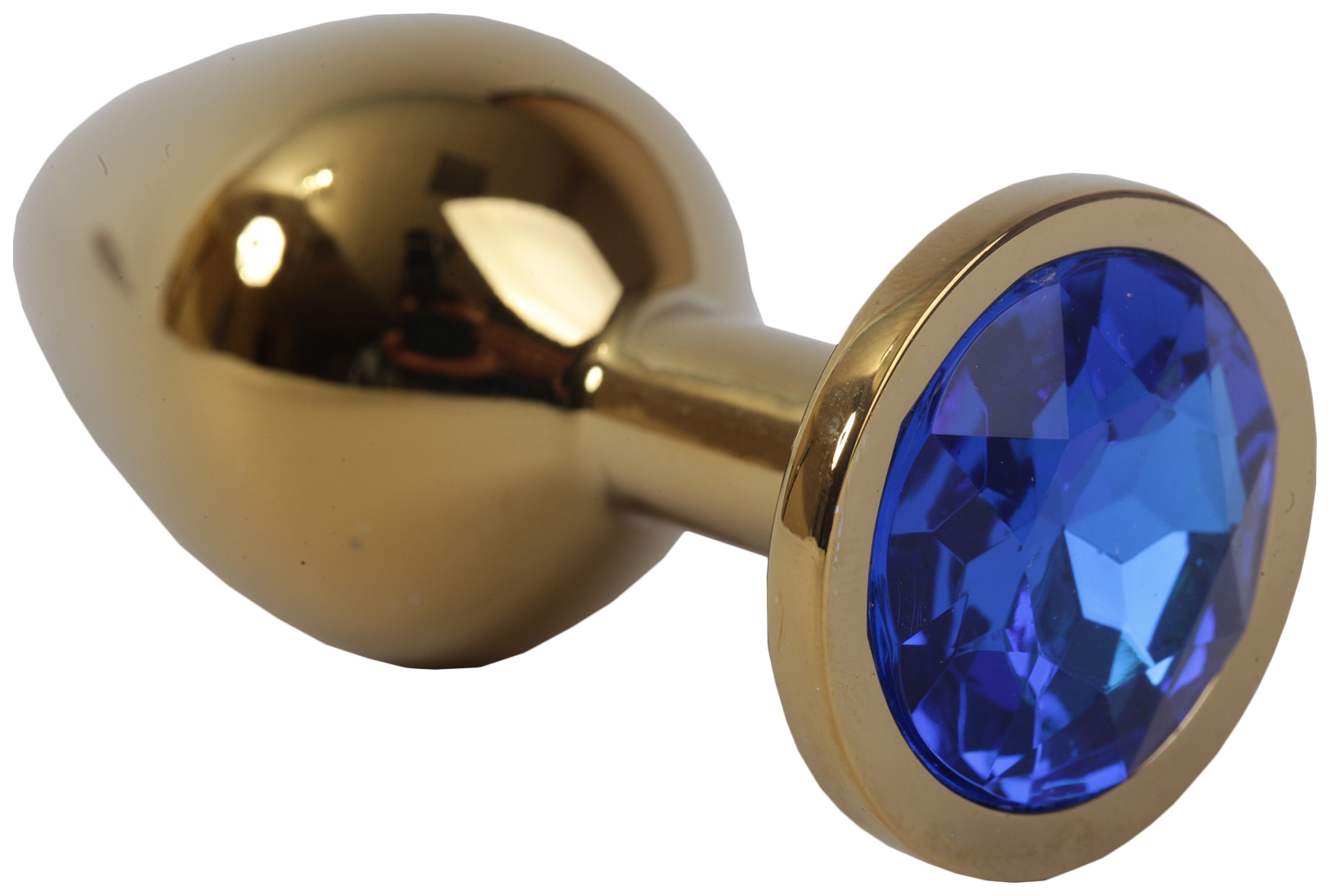 Золотистая анальная втулка с синим стразом 7 см Пикантные штучки