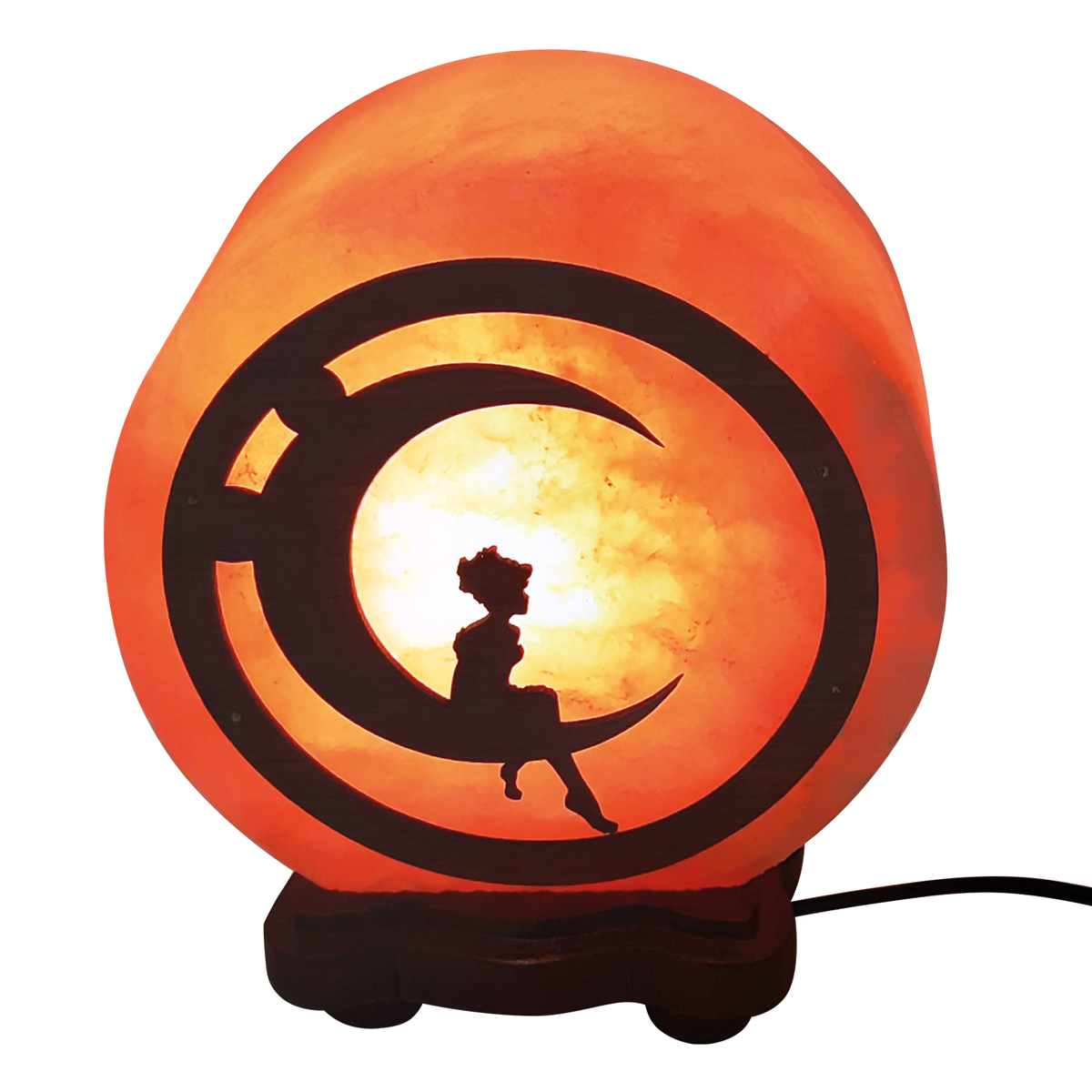 фото Солевая лампа «круг- 5 с дерев. картиной мальчик на луне» wonder life 2-3 кг