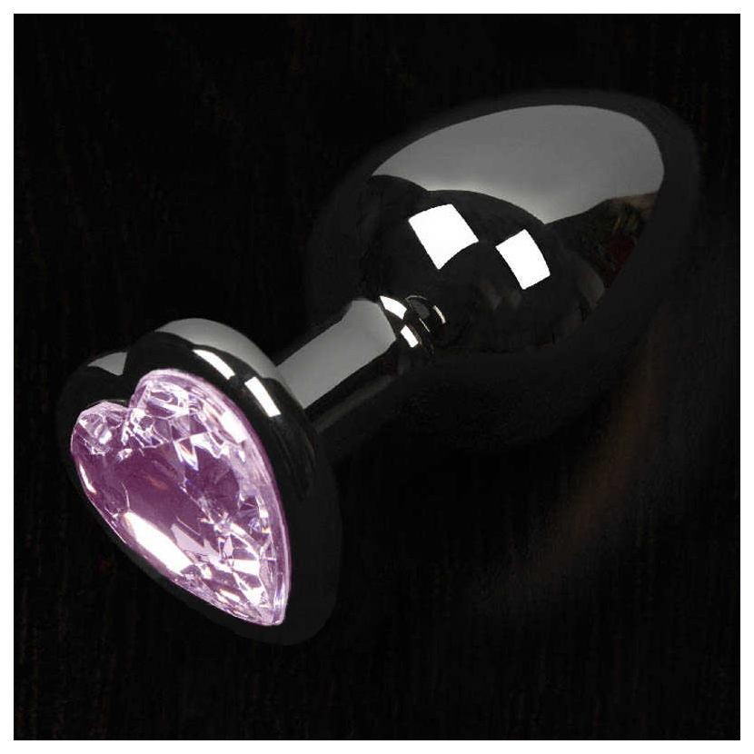 фото Графитовая анальная пробка с розовым кристаллом в виде сердечка 8,5 см пикантные штучки