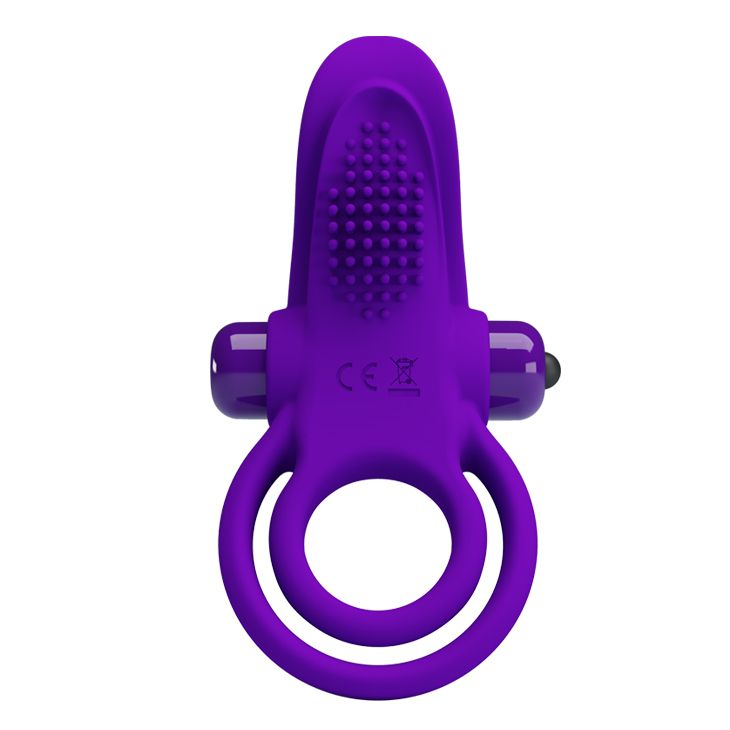 Фиолетовое силиконовое эрекционное кольцо с вибрацией и подхватом мошонки Baile