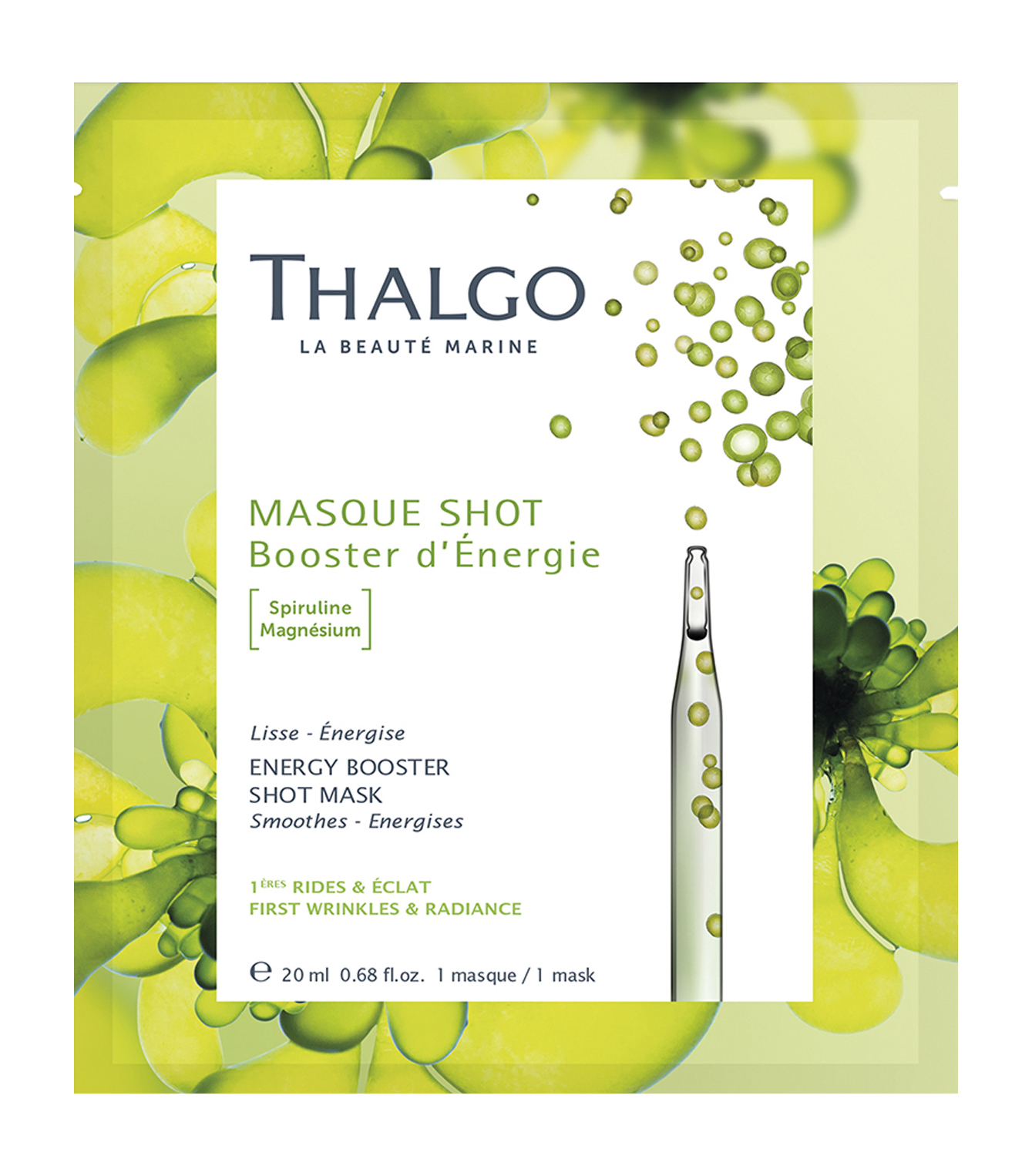 Маска для лица Energy Booster Thalgo Shot Mask со спирулиной, энергизирующая 20 мл сыворотка для лица thalgo multi soothing concentrate 1 2 мл x 7 шт