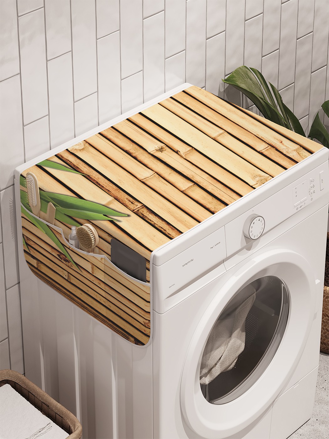 фото Органайзер "листья бамбука" на стиральную машину, 45x120 см ambesonne