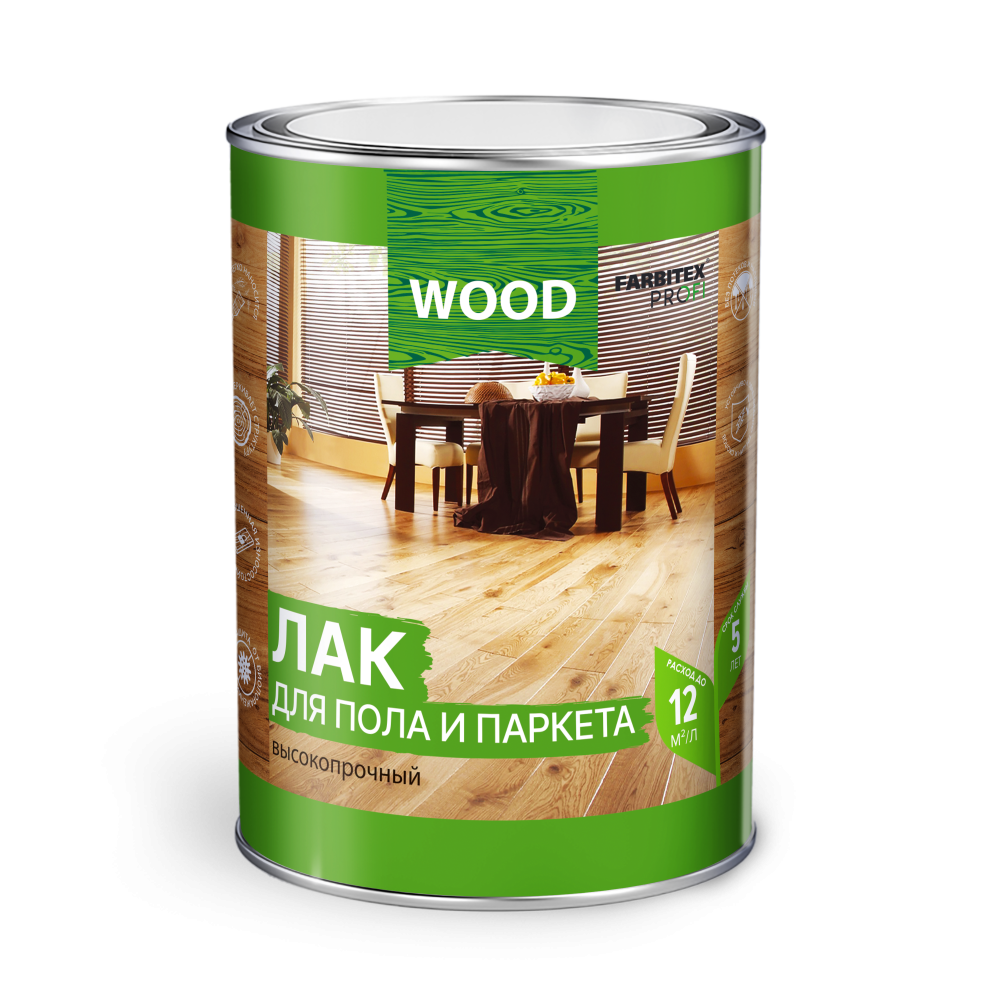 фото Лак для пола и паркета высокопрочный farbitex profi wood 4300009376 0,8л графит