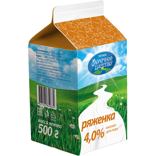 

Ряженка Молочное царство 4% 500 г