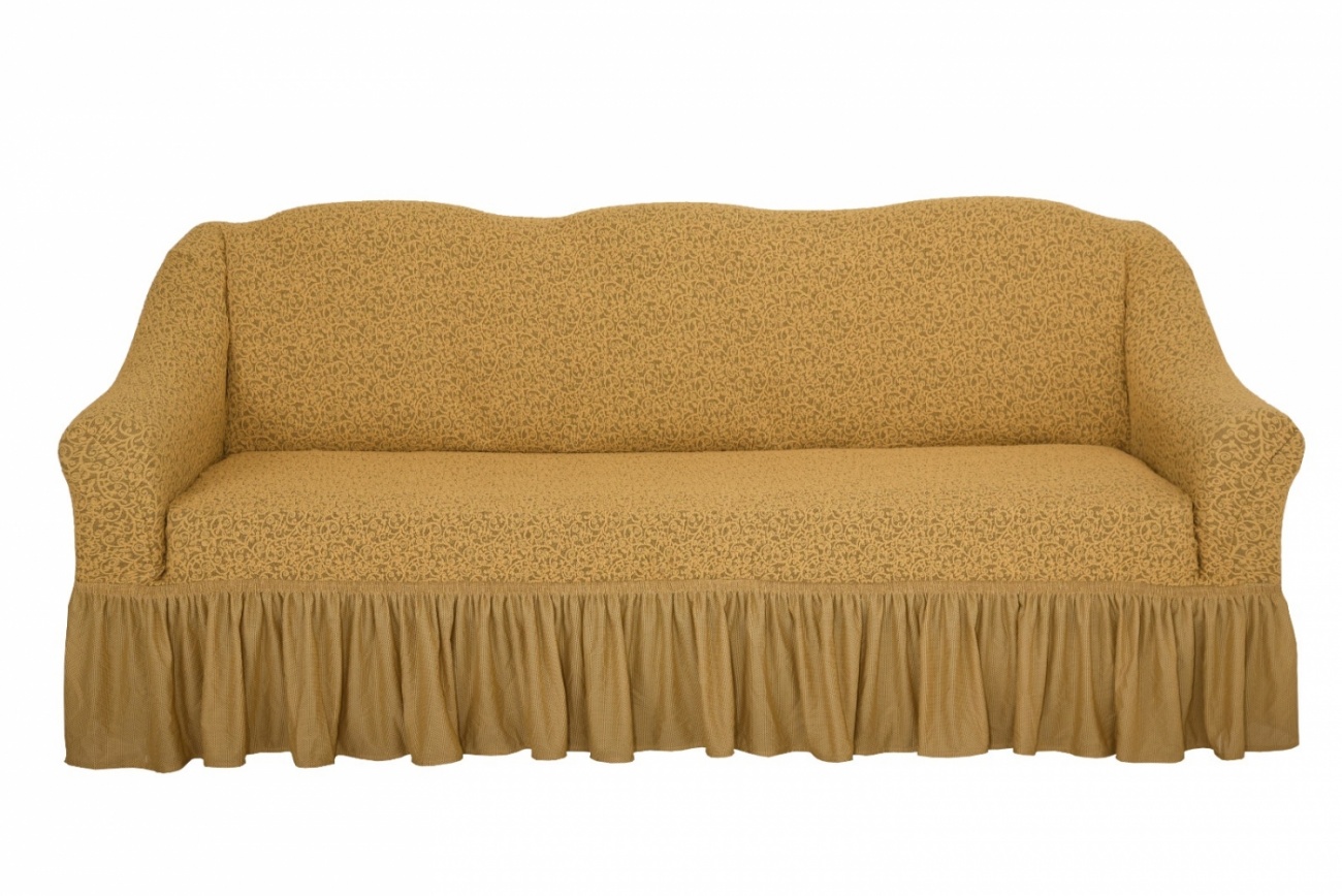 фото Чехол на трехместный диван с оборкой venera "жаккард", цвет: светло-коричневый