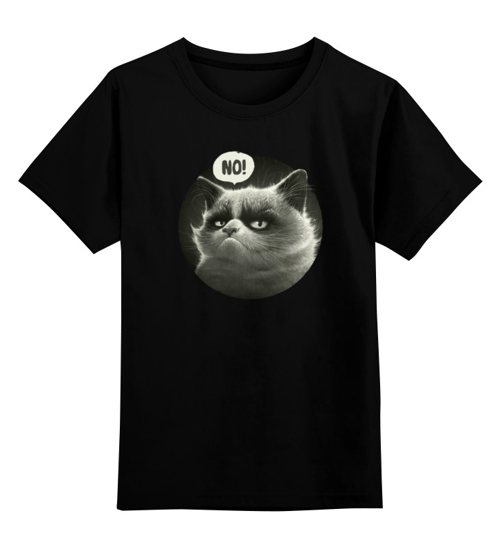 Купить 0000000708447, Детская футболка классическая Printio Угрюмый кот, р. 128,