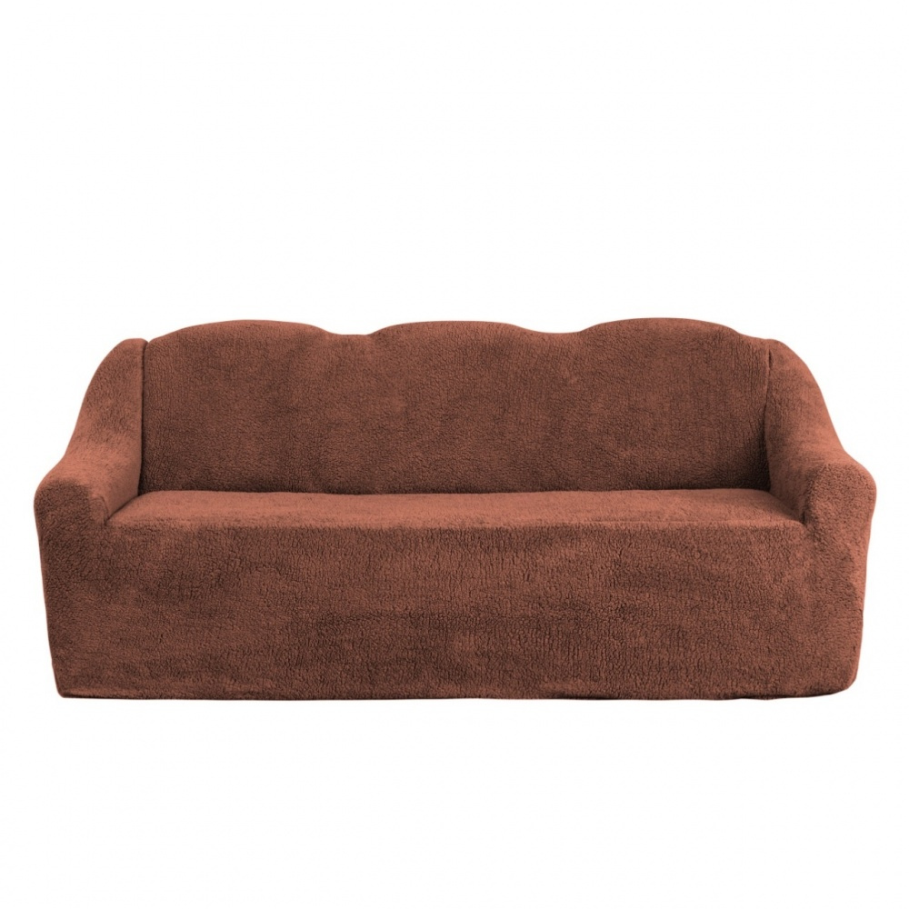 фото Чехол на трёхместный диван плюшевый venera, шоколадный