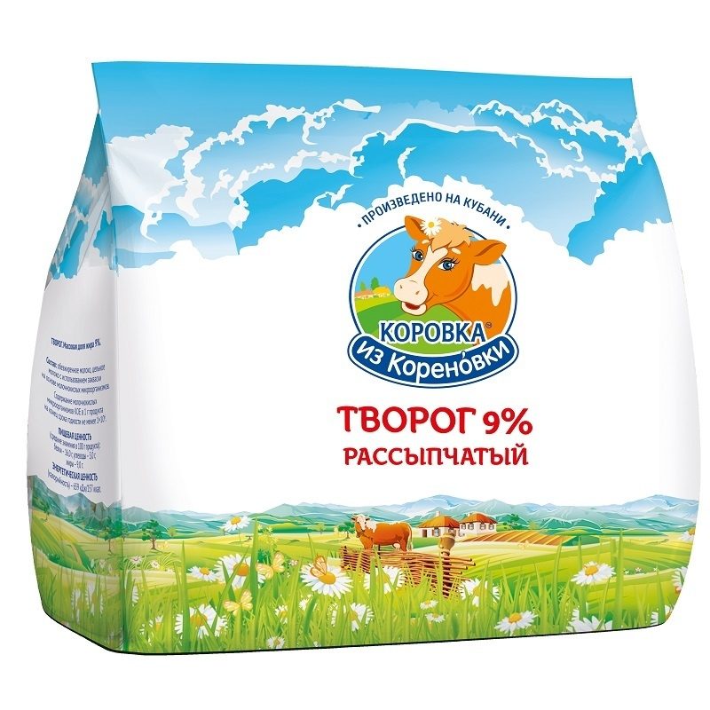 Творог коровка из кореновки бзмж жир. 9 % 200 г п/п кореновский мкк россия