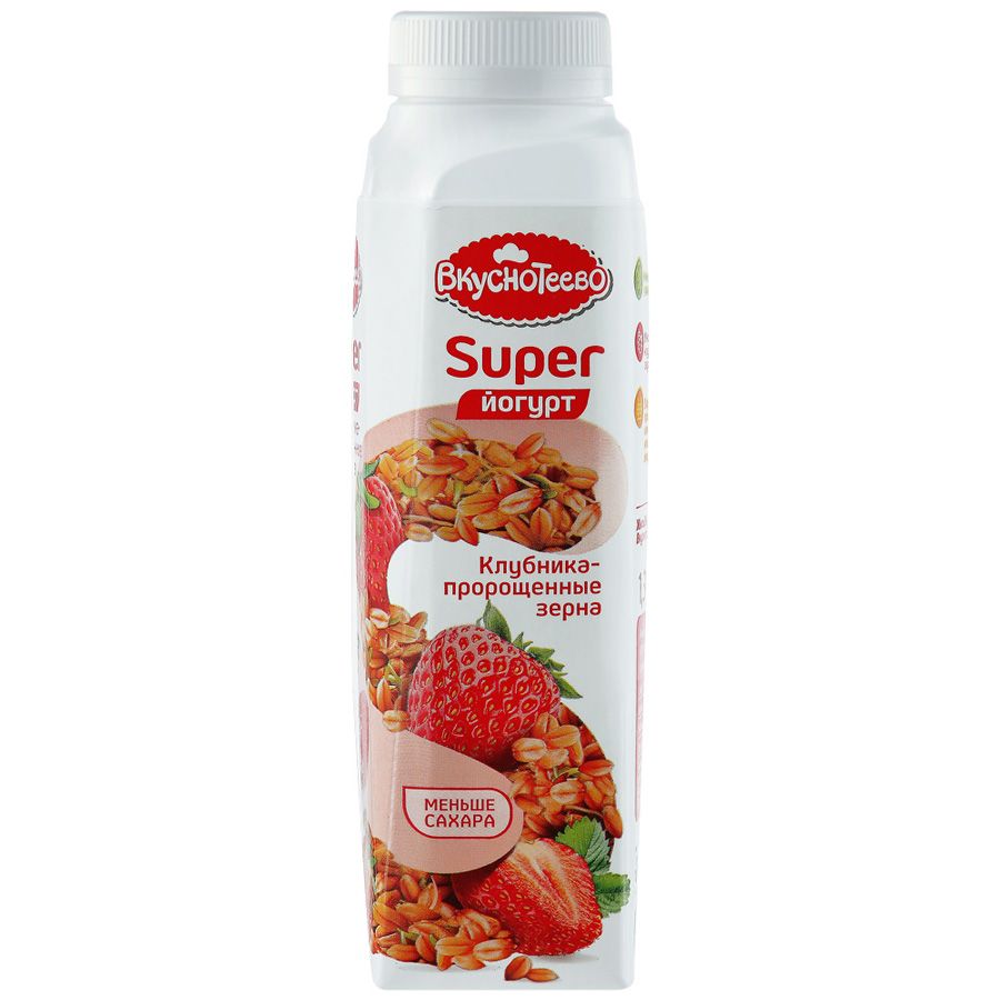 

Йогурт Вкуснотеево Super клубника-пророщенные зерна 1.3% 320 г