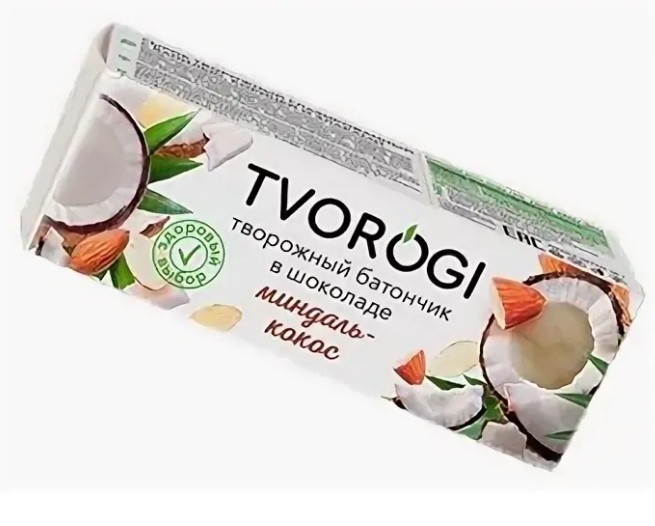 фото Творожный батончик твороги в шоколаде миндаль/кокос 15 % 45 г tvorogi