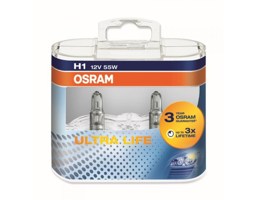 фото Лампа h1 12v- 55w (p14,5s) увелич.срок службы ultra life (2шт.) duobox osram