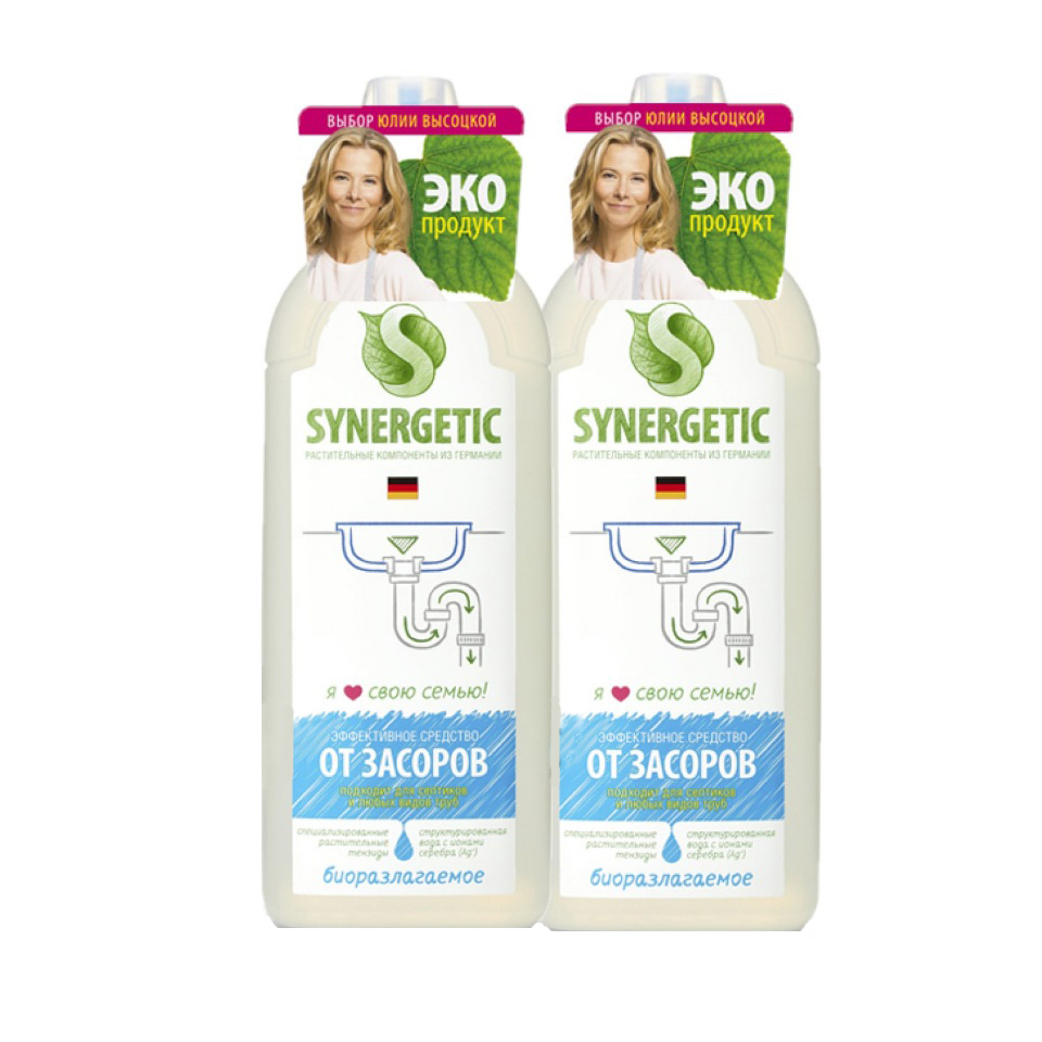 

Средство для чистки и профилактики засоров в канализационных трубах Synergetic 2 шт 750 мл