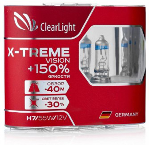 фото Лампа галоген clearlight h7 x-treme vision 150% ,2 шт, duobox clearlight mlh7xtv150 clear