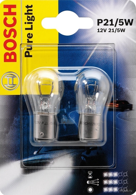 фото Лампа p21/5w 12v 21/5w pure light (db) bosch 1987301016
