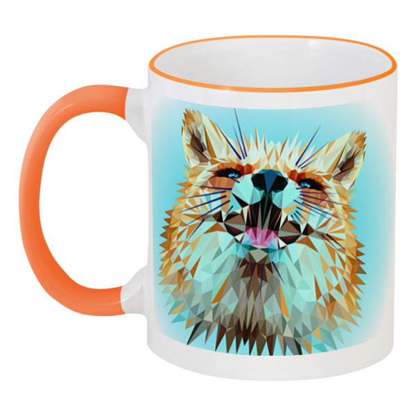 фото Кружка printio с цветной ручкой и ободком low poly fox