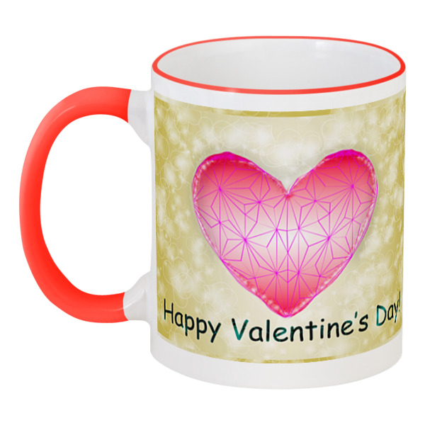 

Кружка Printio с цветной ручкой и ободком low poly heart