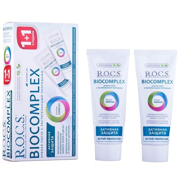 фото Зубная паста r.o.c.s. biocomplex активная защита 94 г + 94 г