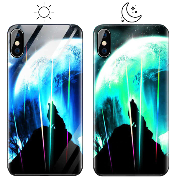 фото Tpu+glass чехол светящийся в темноте для iphone x/xs (волк) epik