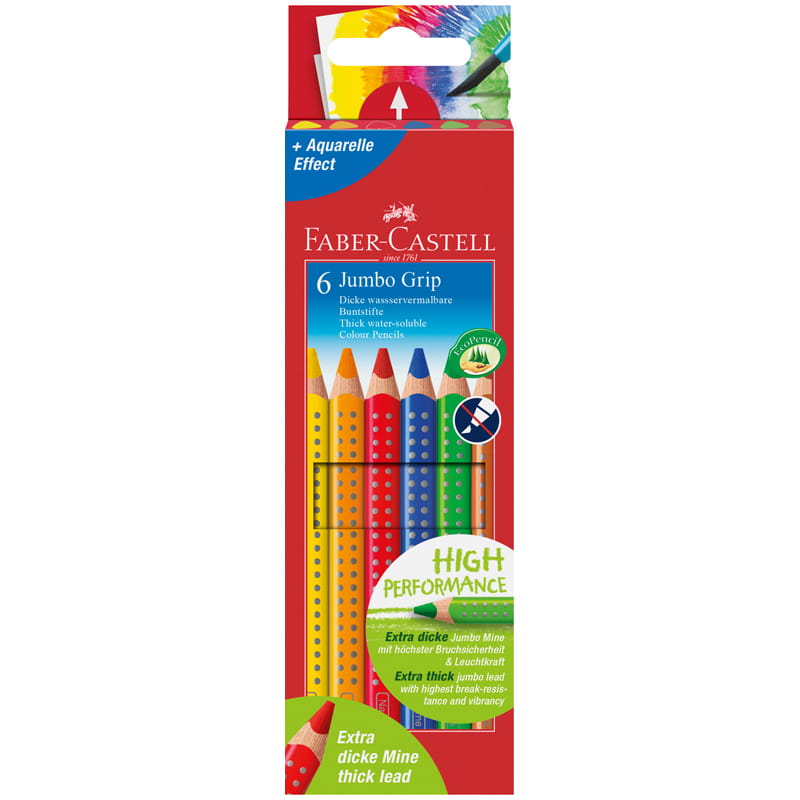 фото Карандаши цветные. faber-castell. jumbo grip. 6 цветов. трехгранные