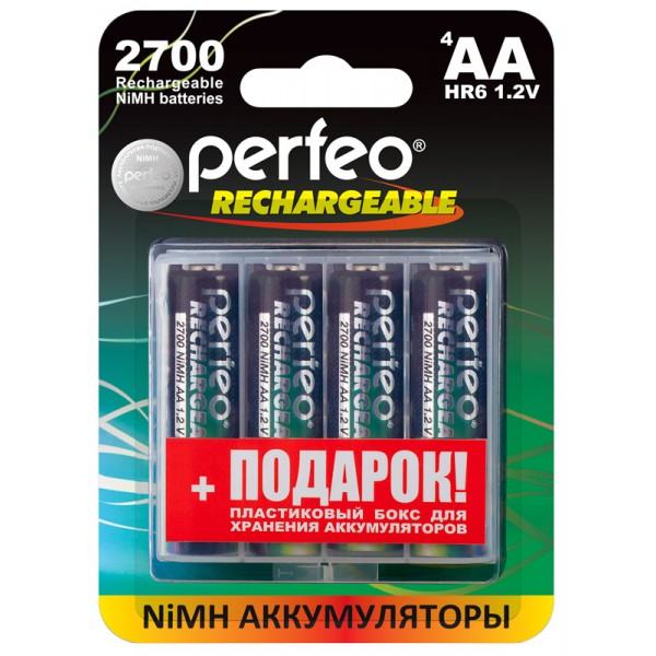 Аккумуляторные батарейки Perfeo AA2700mAh 4 шт+BOX аккумулятор perfeo