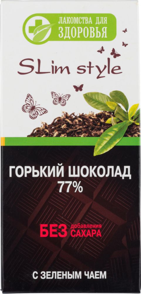 фото Шоколад горький 77% лакомства для здоровья с зеленым чаем 60 г