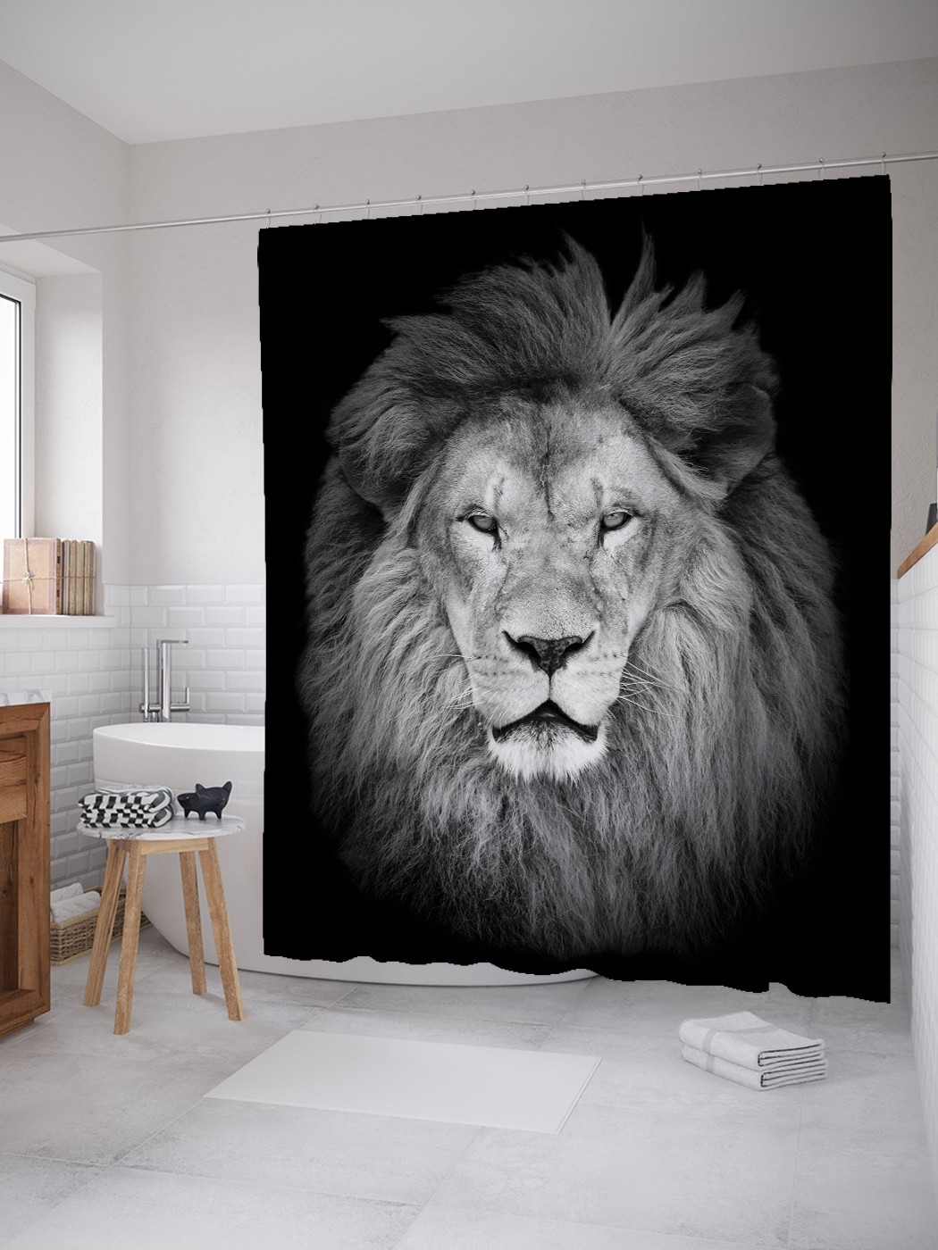 фото Штора для ванной joyarty «мудрый лев» из ткани, 180х200 см с крючками