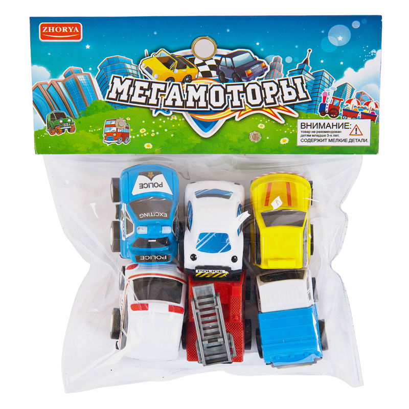 фото Набор инерционных машинок junfa toys мегамоторы 6 штук 121930-tn