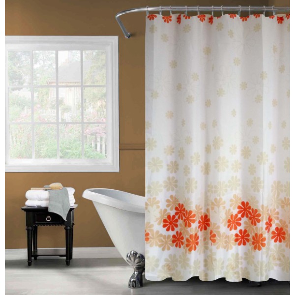 фото Шторка для ванной "цветочный дождь", оранжевая fora