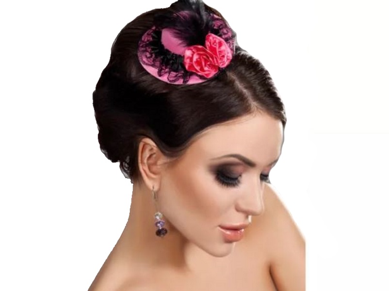 

Розовая мини-шляпка с кружевом и цветами, Розовый;черный, MINI TOP HAT 9