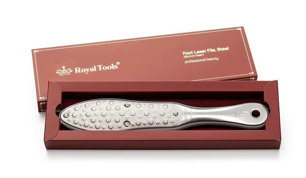 фото Стальная педикюрная лазерная терка royal tools с силиконовой вставкой