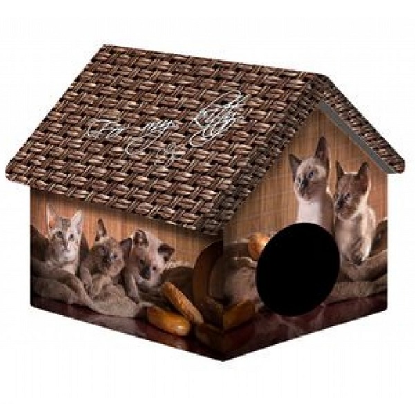 Домик для кошек и собак PerseiLine Дизайн Котята и мешковина, разноцветный, 33x33x40см