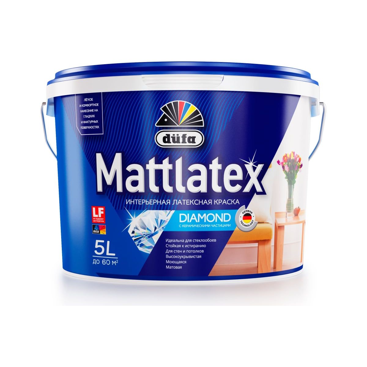 фото Краска интерьерная латексная dufa mattlatex rd100,водно-дисперсионная, 5 л