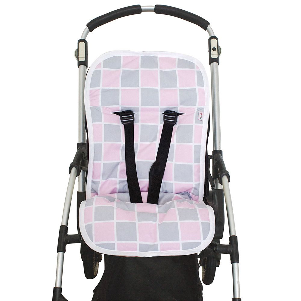 фото Хлопковый матрасик в коляску mammie розовые квадратики, двухсторонний