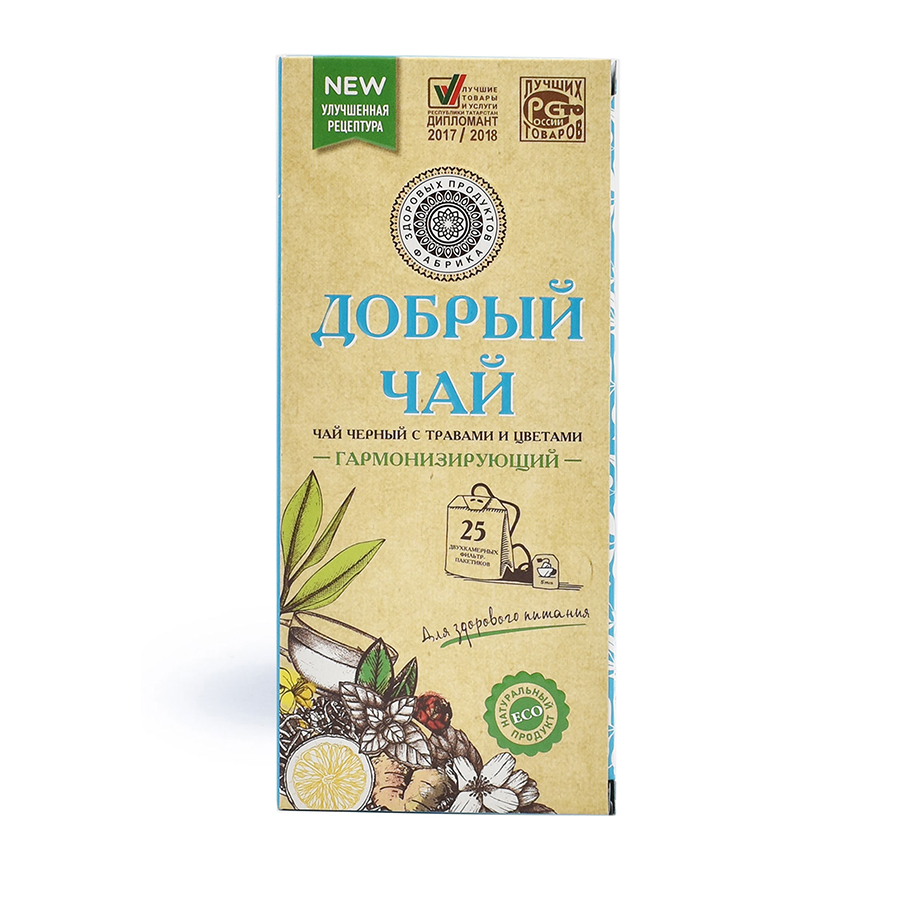 

Чай Фабрика Здоровых Продуктов "Добрый гармонизирующий", чёрный с добавками, 25 пакетиков