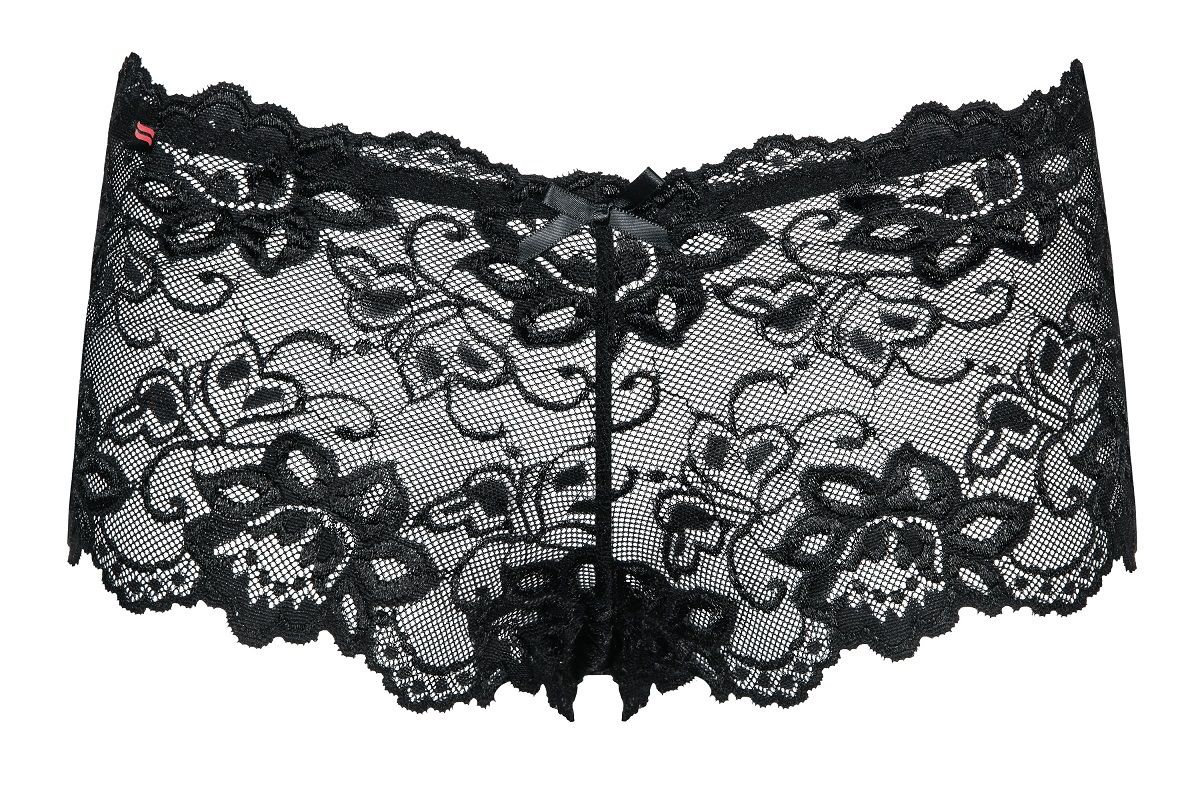 Кружевные трусики-шорты Imperia с крупным цветочным узором черный L/XL