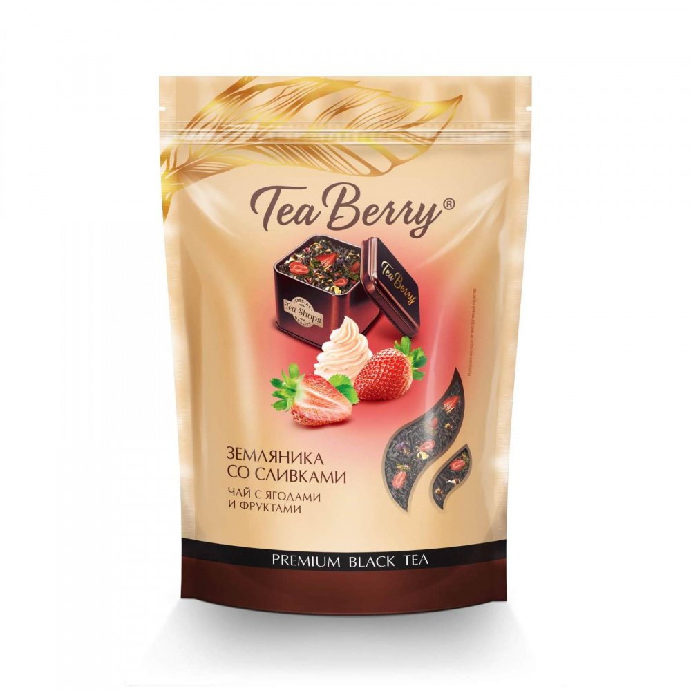 Чай Tea Berry Земляника со сливками, черный листовой, с добавками, 150 гр