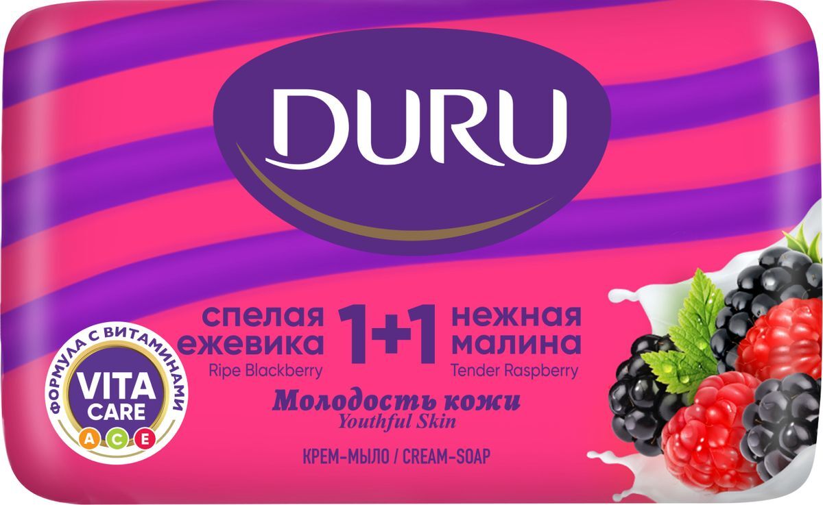 Крем-мыло Duru 1+1. Малина-Ежевика, 80 г