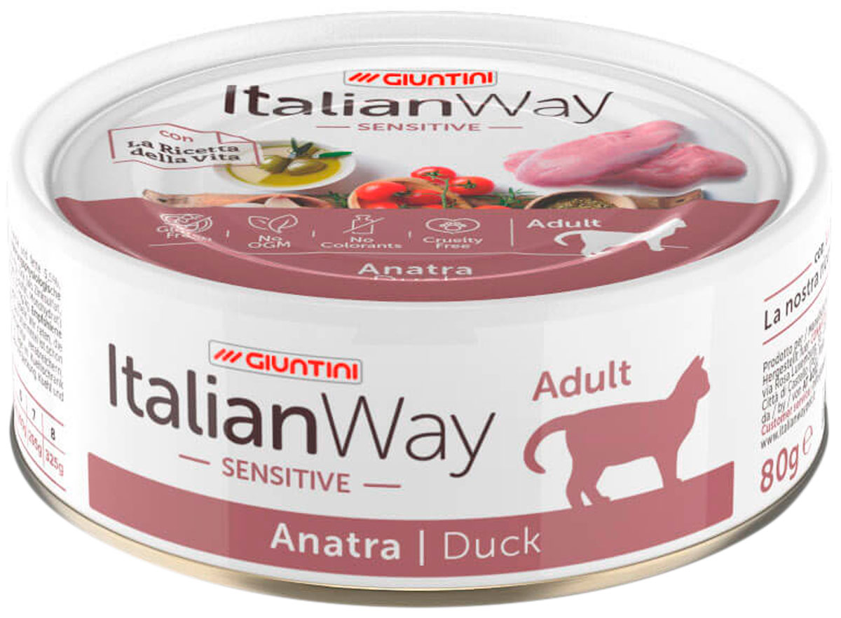 фото Консервы для кошек italian way sensitive, безглютеновые, с уткой, 24шт по 80г