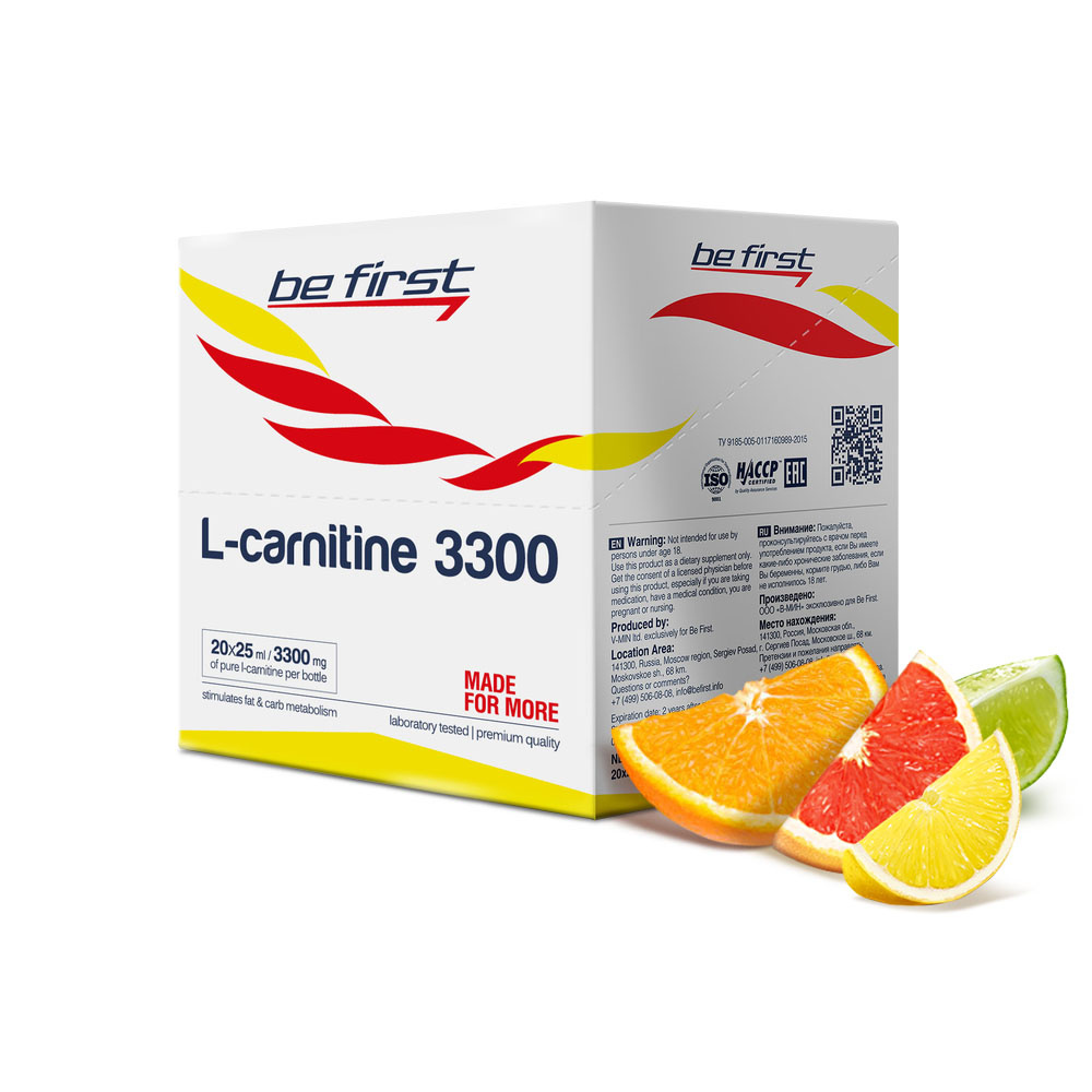 фото Be first l-carnitine 3300, 20 ампул по 25 мл, citrus mix
