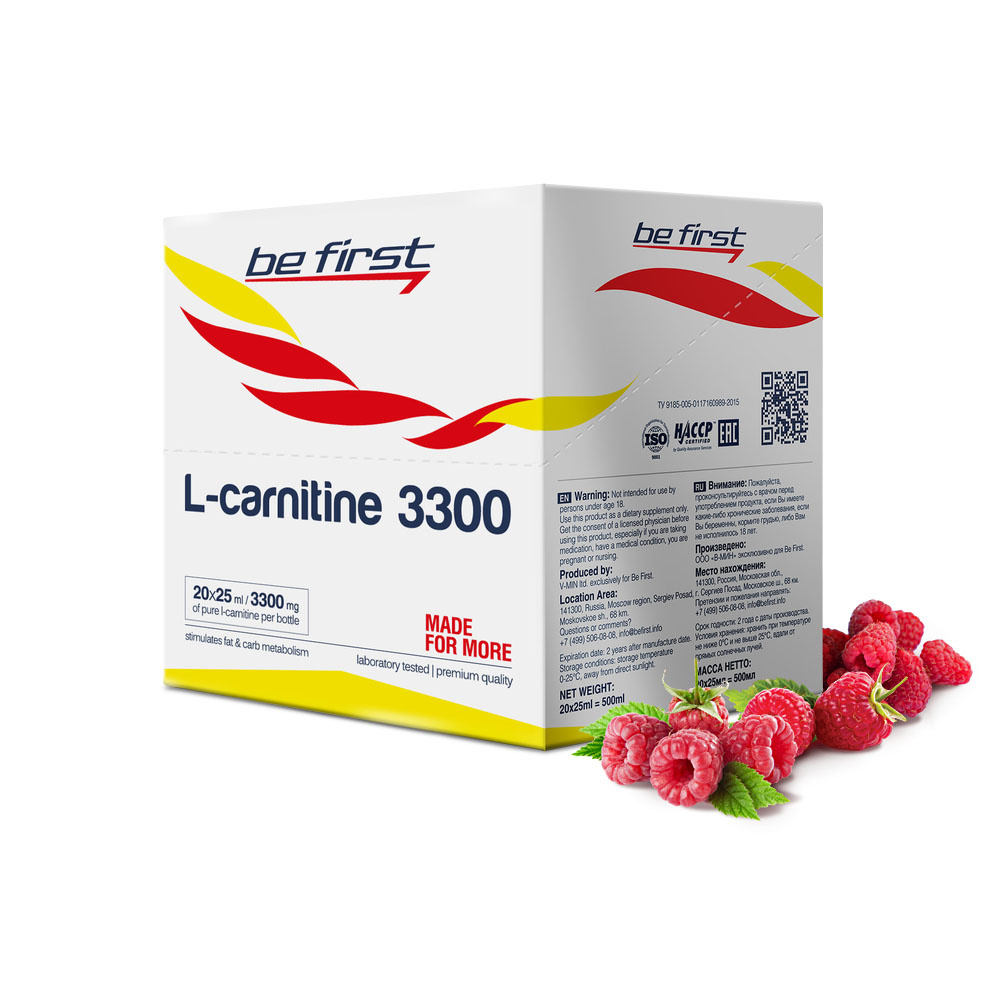 фото Be first l-carnitine 3300, 20 ампул по 25 мл, raspberry