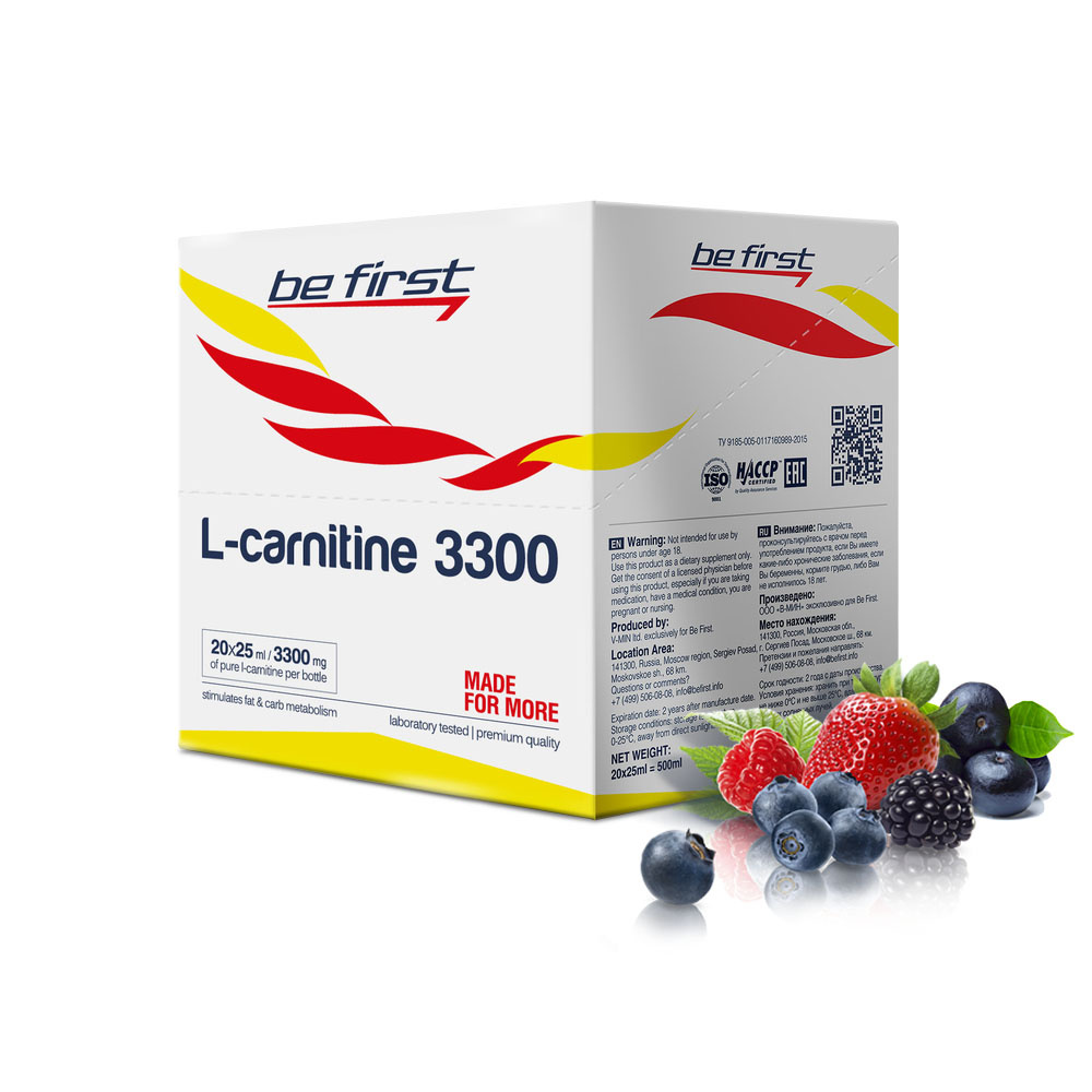 фото Be first l-carnitine 3300, 20 ампул по 25 мл, wild berries