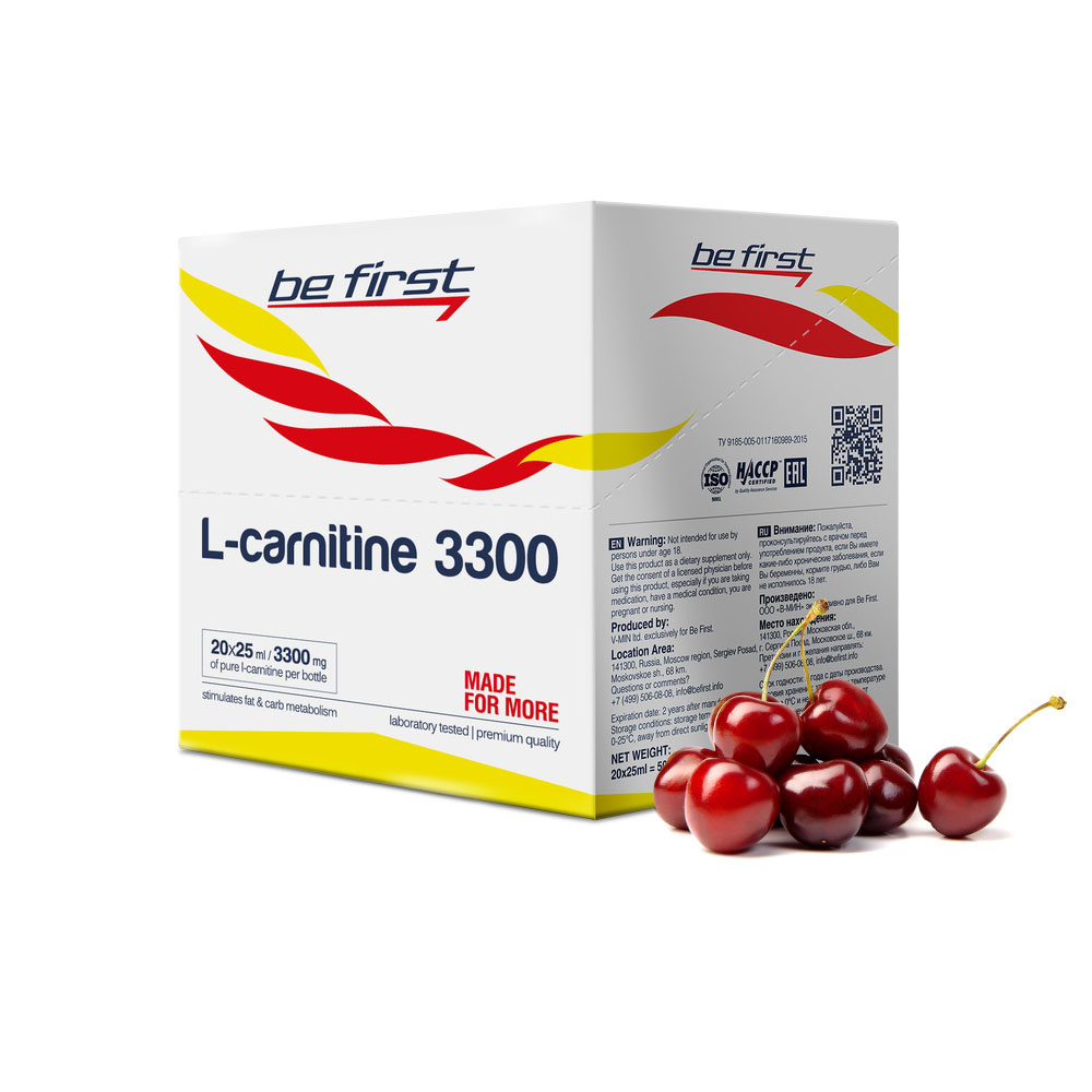 фото Be first l-carnitine 3300, 20 ампул по 25 мл, cherry