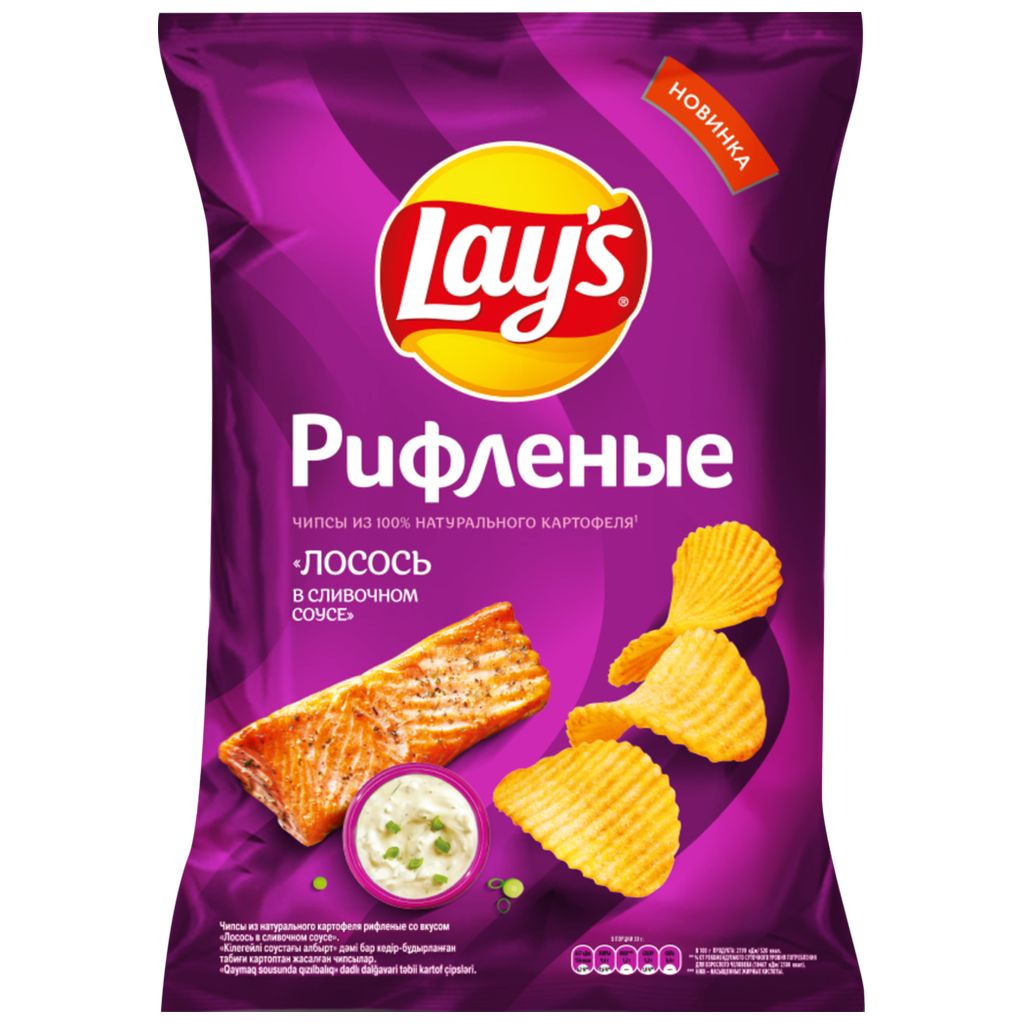 

Чипсы Lay's рифленые из натурального картофеля лосось в сливочном соусе 150 г