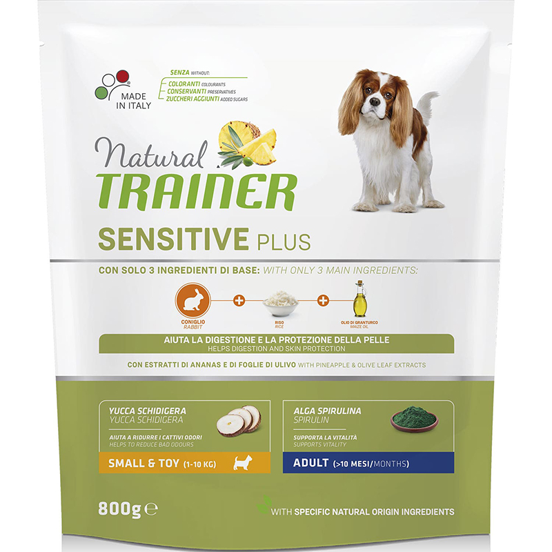 Сухой корм для собак TRAINER Natural Sensitive Plus Small & Toy Adult, кролик и рис, 0,8кг