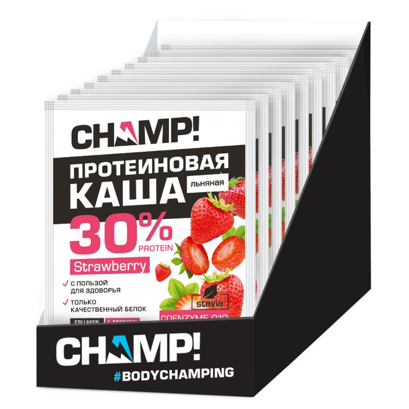 

Льнаная каша Champ! С коэнзимом Q10 40 г клубника, 10 шт., С коэнзимом Q10