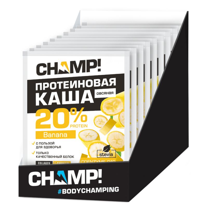 

Овсяная каша Champ! С коэнзимом Q10 банан Упаковка 10 шт по 40 гр, С коэнзимом Q10