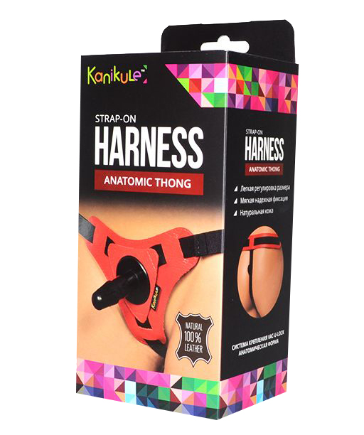 фото Красно-черные трусики с плугом kanikule strap-on harness anatomic thong