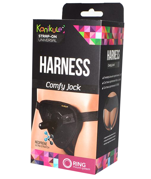 фото Чёрные трусики-джоки kanikule strap-on harness universal comfy jock с плугом и кольцами