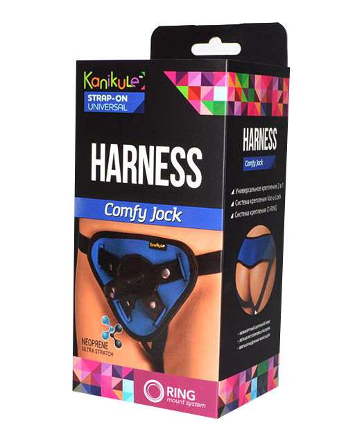 фото Сине-чёрные трусики-джоки kanikule strap-on harness universal comfy jock с плугом